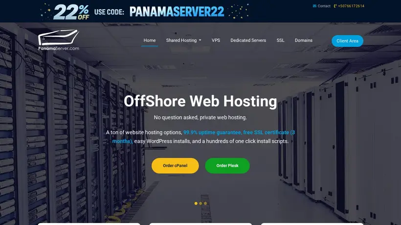 Panama Server homepage screenshot
