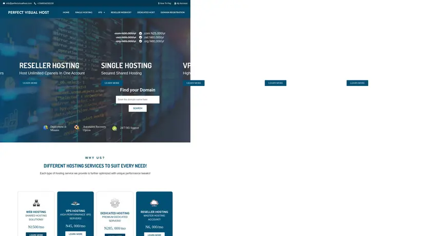 Perfect Visual Host homepage screenshot