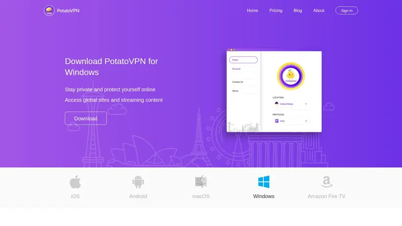 Potato VPN homepage screenshot