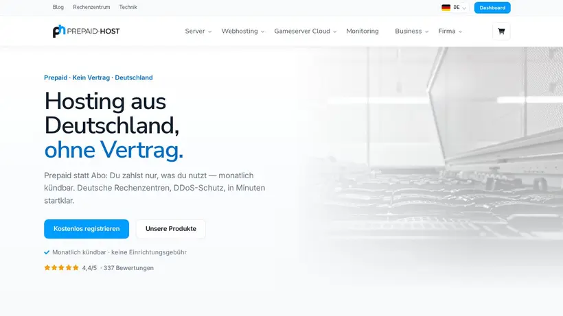 Prepaid Host homepage screenshot