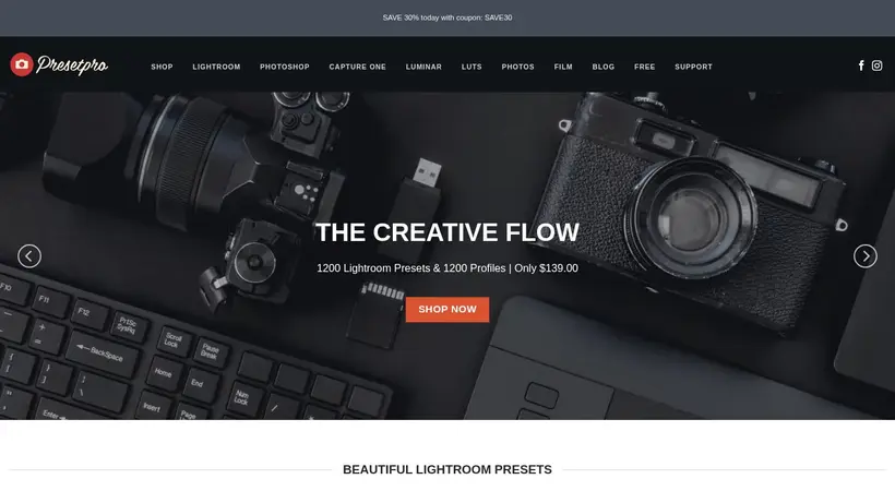 Preset Pro homepage screenshot