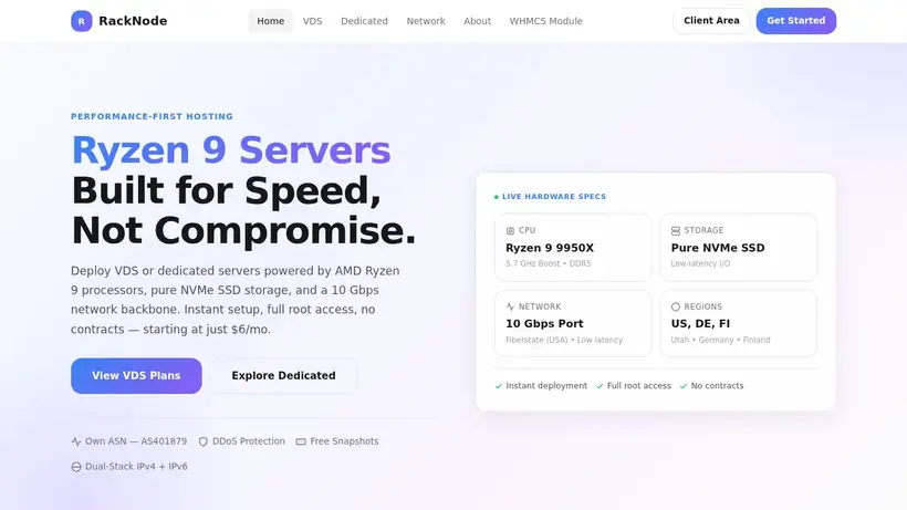 Rack Node homepage screenshot