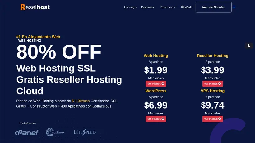ReselHost.com homepage screenshot