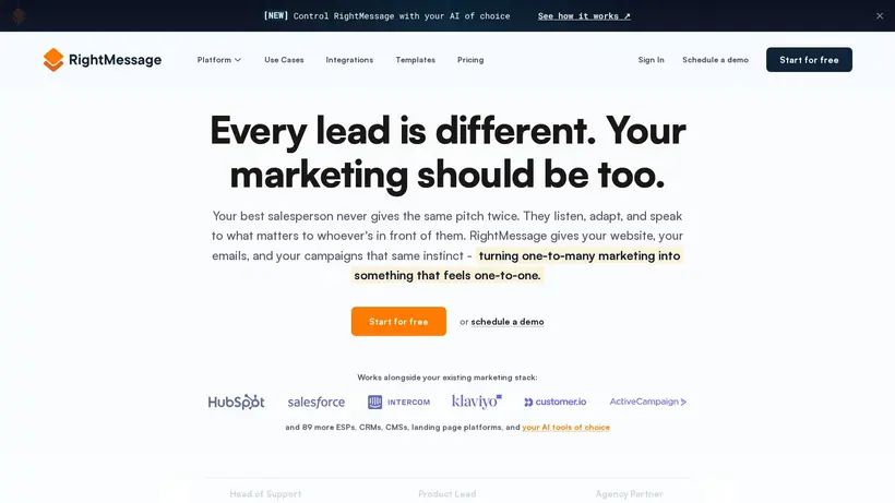 Right Message homepage screenshot