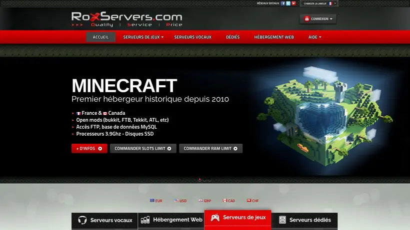 Rox Servers homepage screenshot