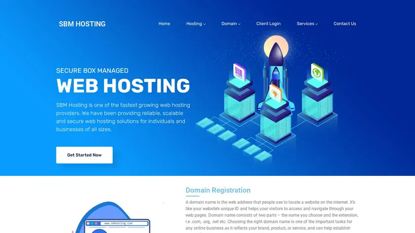 SBM Hosting homepage screenshot