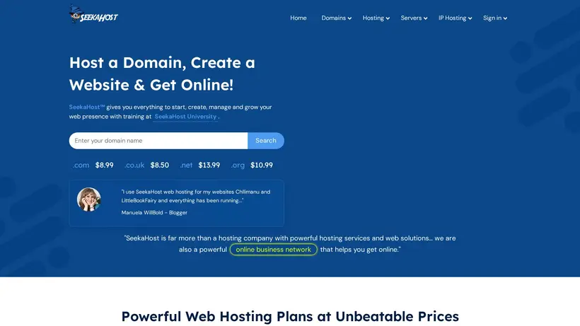 Seeka Host homepage screenshot