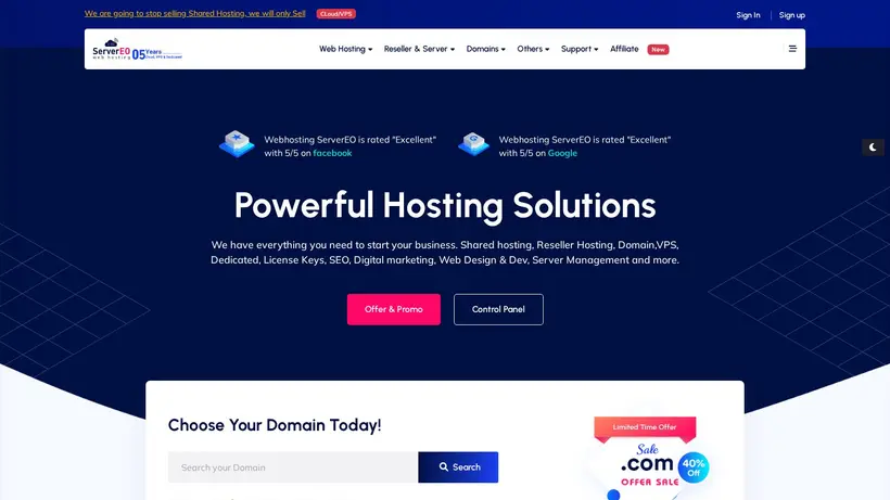 Server EO homepage screenshot