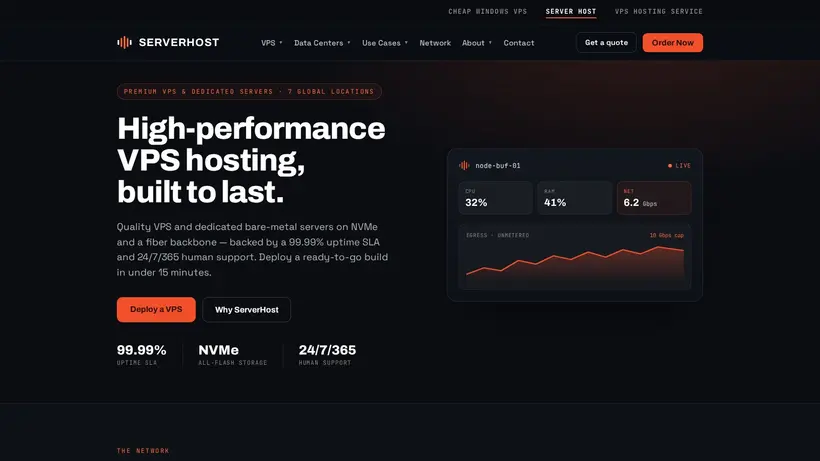 Server Host homepage screenshot