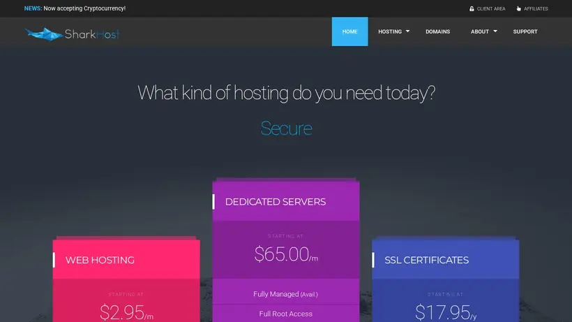 Shark Host homepage screenshot