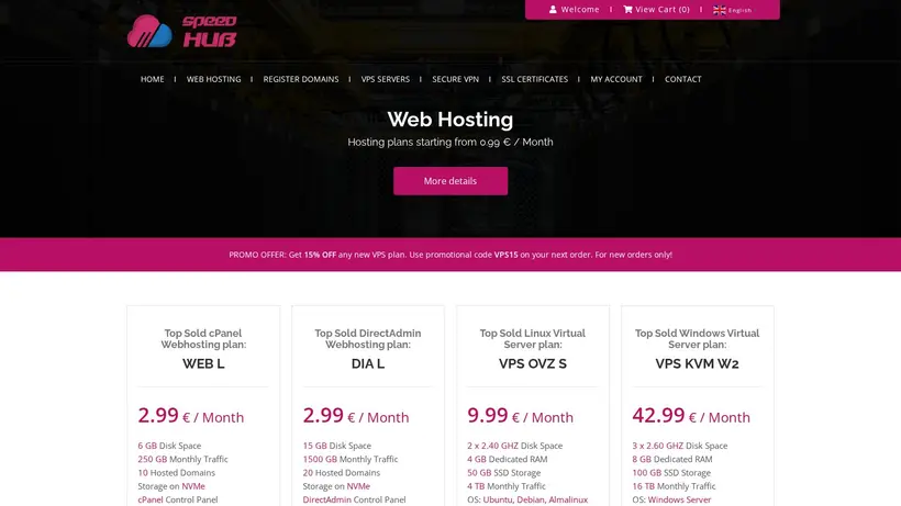 Speed Hub homepage screenshot