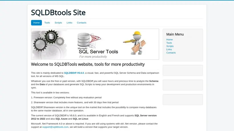 SQL DB Tools homepage screenshot