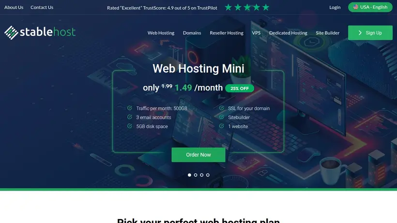 StableHost homepage screenshot