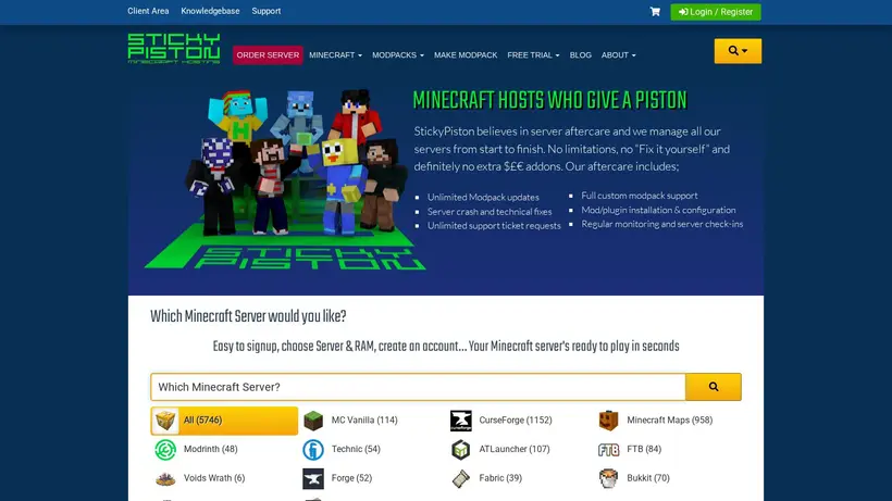 Sticky Piston homepage screenshot