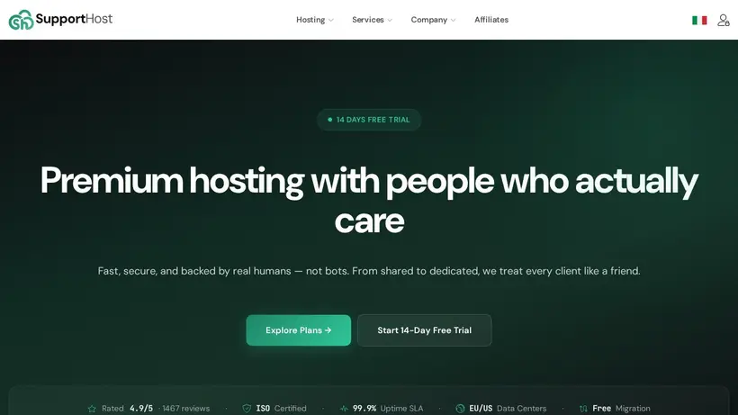 Support Host homepage screenshot
