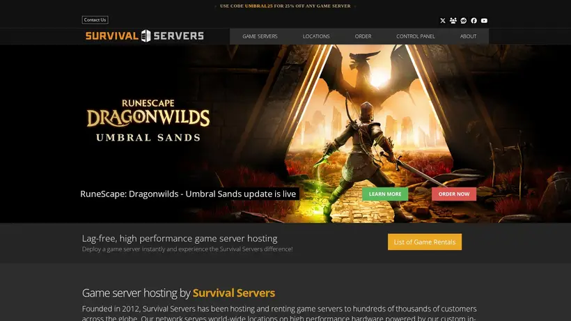 Survival Servers homepage screenshot