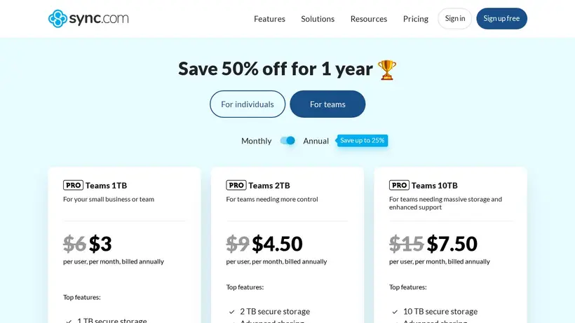 Sync.com homepage screenshot