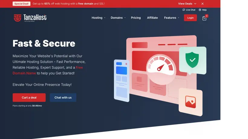 Tanza Host homepage screenshot