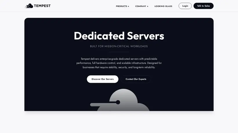 Tempest Hosting homepage screenshot