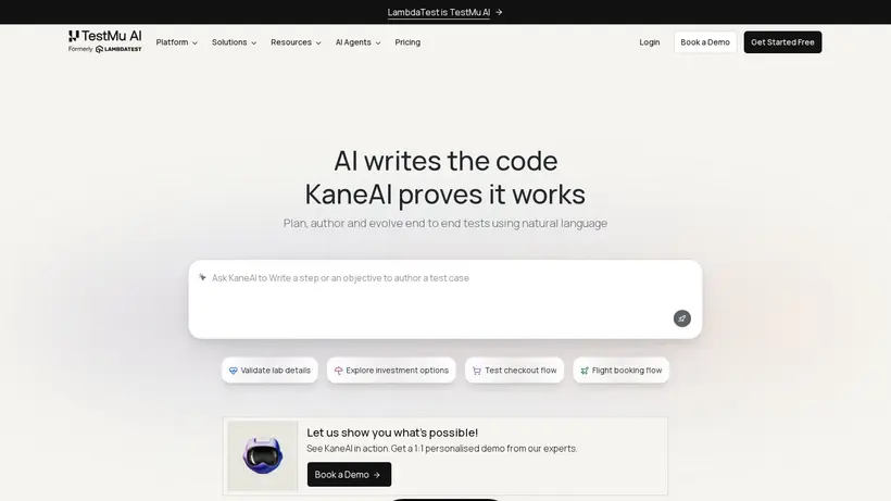 Testmuai homepage screenshot