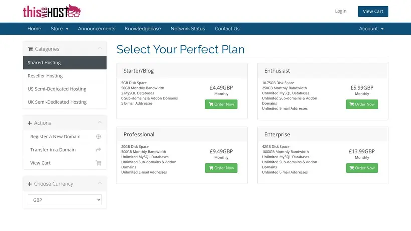 This Web Host homepage screenshot