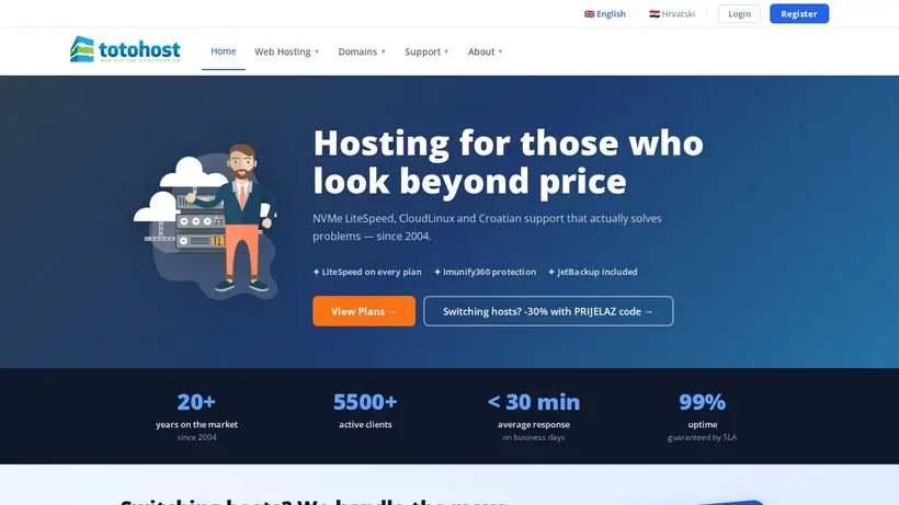 Toto Host homepage screenshot