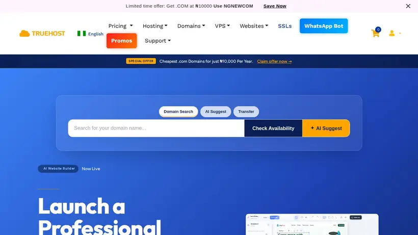 Truehost Cloud Nigerian homepage screenshot
