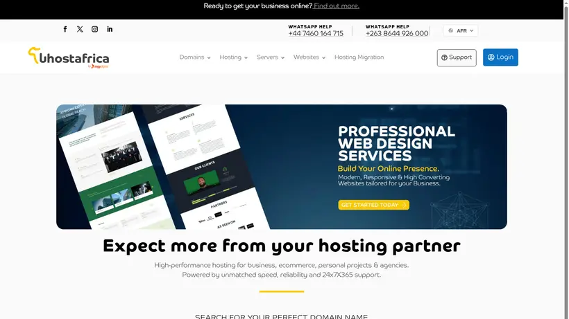 uHostAfrica homepage screenshot