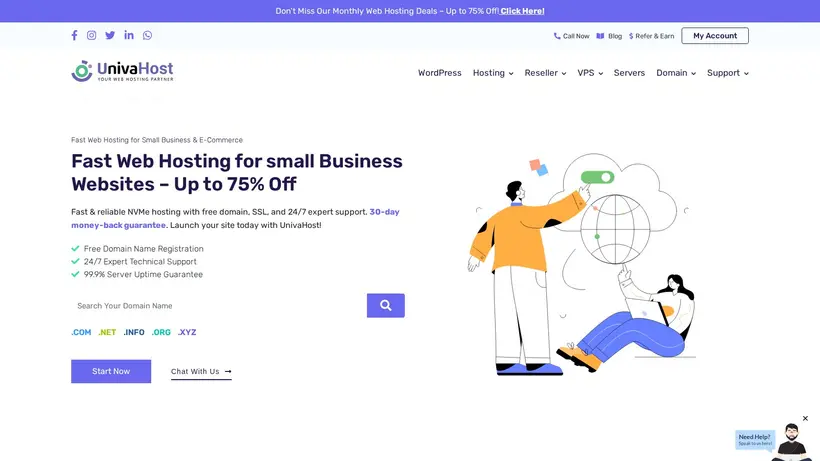 Univa Host homepage screenshot