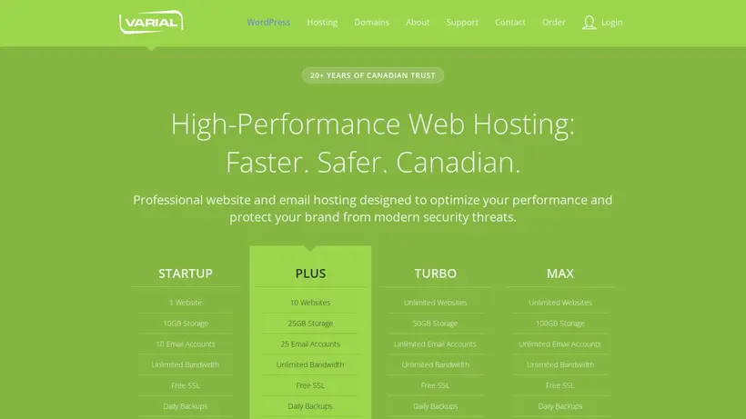 Varial Hosting homepage screenshot