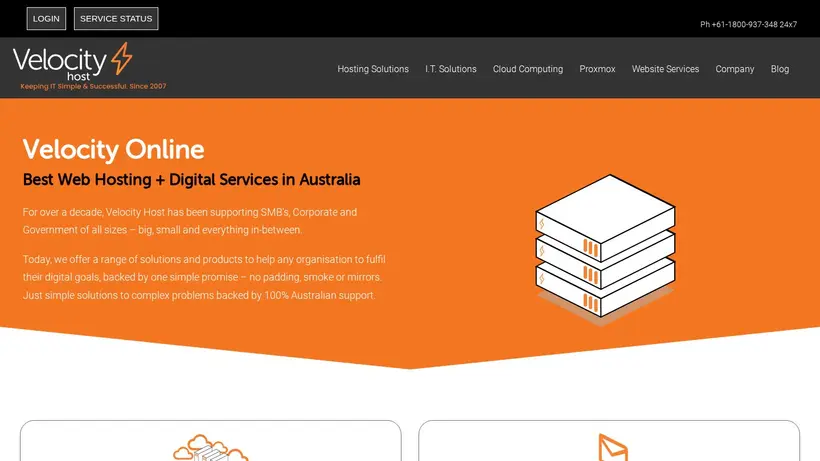 Velocity Host homepage screenshot