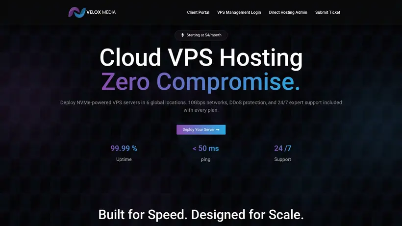 Velox Media homepage screenshot