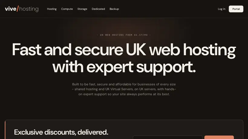 Vive Hosting homepage screenshot
