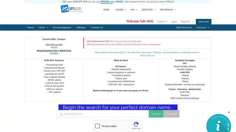vpsGOD homepage screenshot