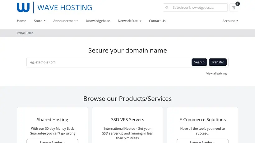 Wave Hosting ZA homepage screenshot