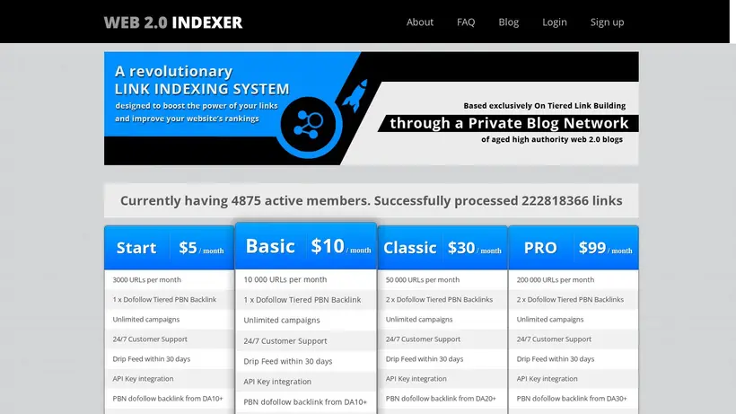 Web20Indexer homepage screenshot