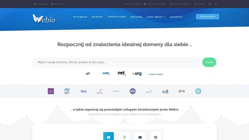 Hosting Webio homepage screenshot