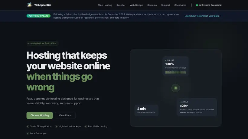 Web Space Bar homepage screenshot