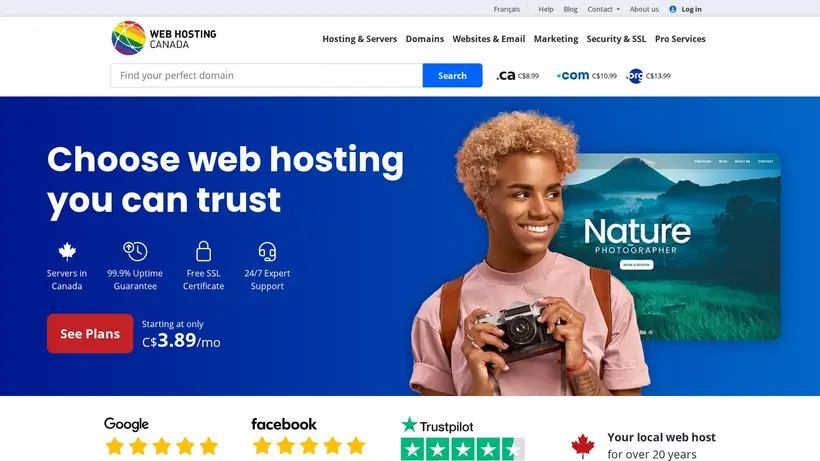 Web Hosting Canada homepage screenshot