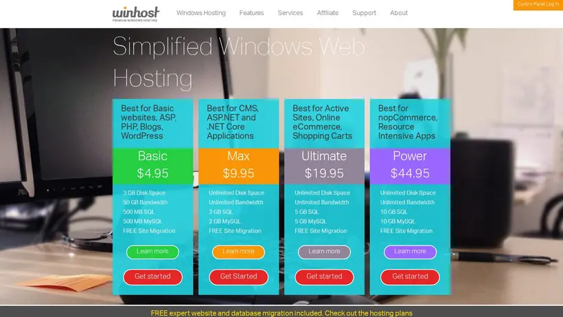 Win Host homepage screenshot