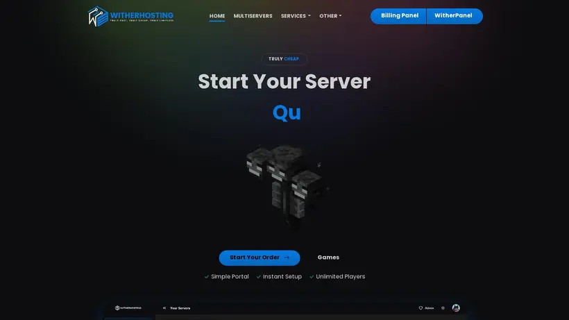 Wither Hosting homepage screenshot