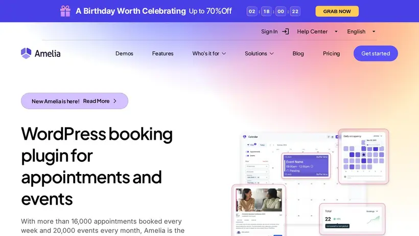 WP Amelia homepage screenshot