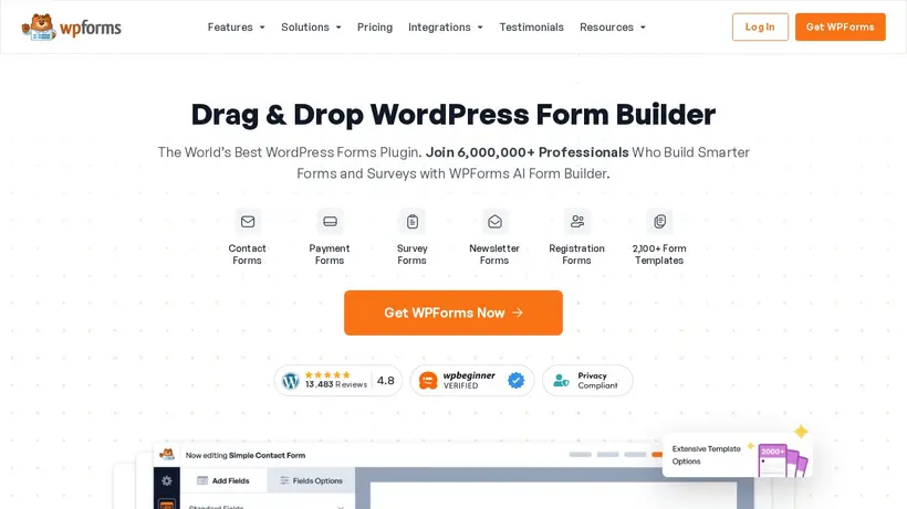 WPForms homepage screenshot