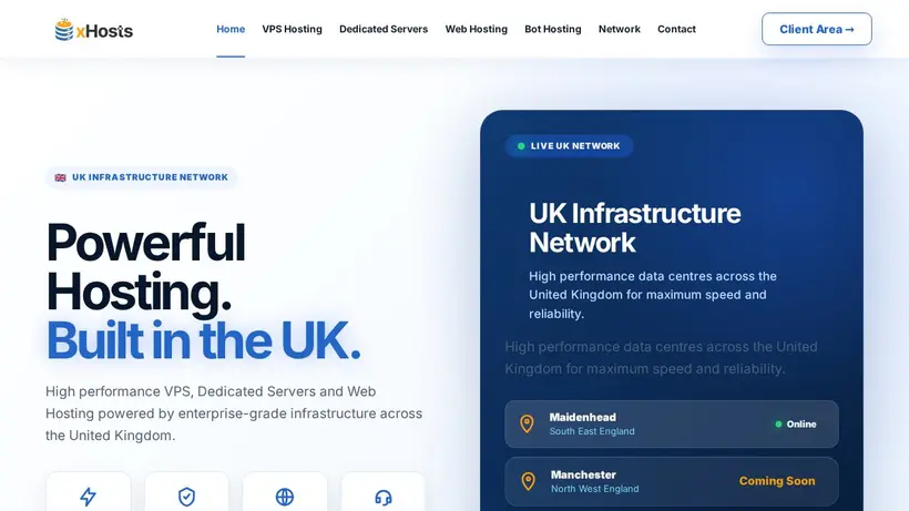 xHosts UK homepage screenshot
