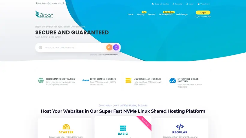 Zircon Host homepage screenshot