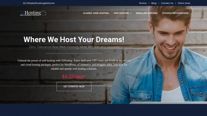ZT Hosting homepage screenshot