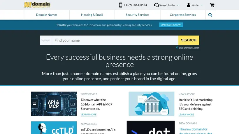 101Domain homepage screenshot