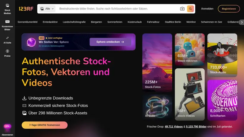 123RF homepage screenshot