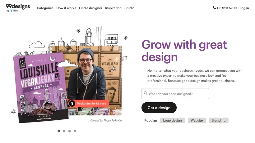 99Designs.com.au homepage screenshot