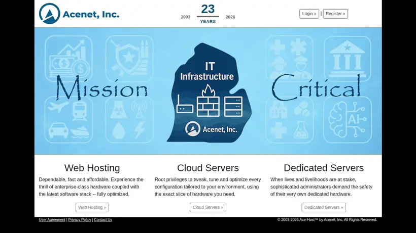 Ace Host homepage screenshot